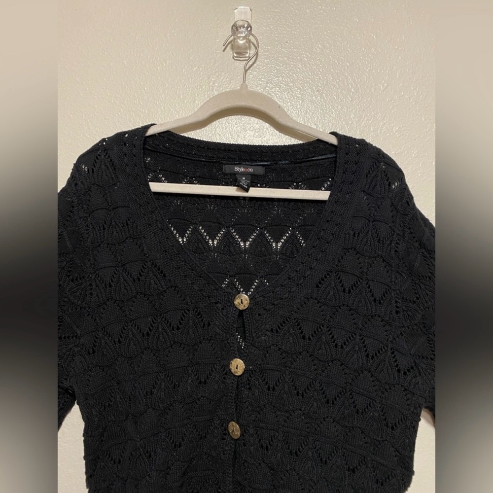 Style & Co Black Cropped Button Up Knit Cardigan | Size M - Picture 5 of 5